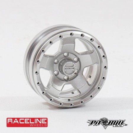 Pitbull 1.55 RACELINE Scale Combat Aluminum Beadlock Wheels Silver - 4pcs