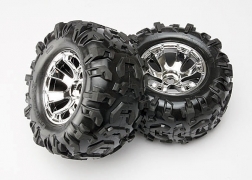 Traxxas TRX5673 Tires and wheels, assembled, glued (Geode chrome wheels, Canyon AT tires, foam inserts) (2)