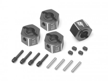 Boom Racing ProBuild™ VT8 Aluminum 12mm Hex (for 6mm Shaft) 8mm Wide w/ Pin Screws and Set Screws with Pins (4) Black