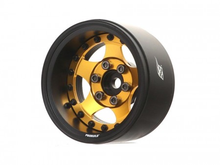 Boom Racing ProBuild™ 1.9in SV5 Adjustable Offset Aluminum Beadlock Wheels (2) Matte Black/Gold