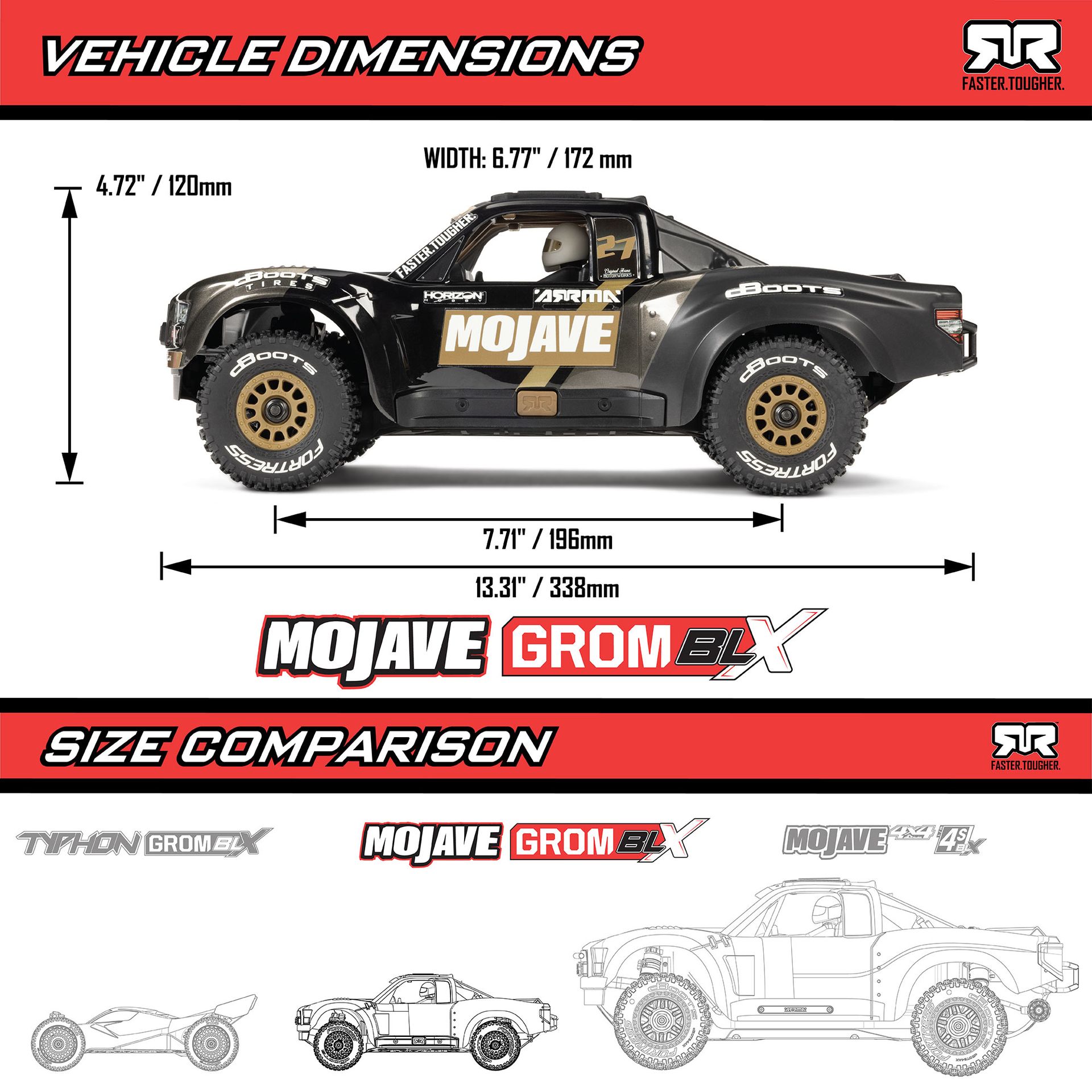 1/16 MOJAVE GROM 223S DSC 4X4 RTR Brushless Desert Truck, Black