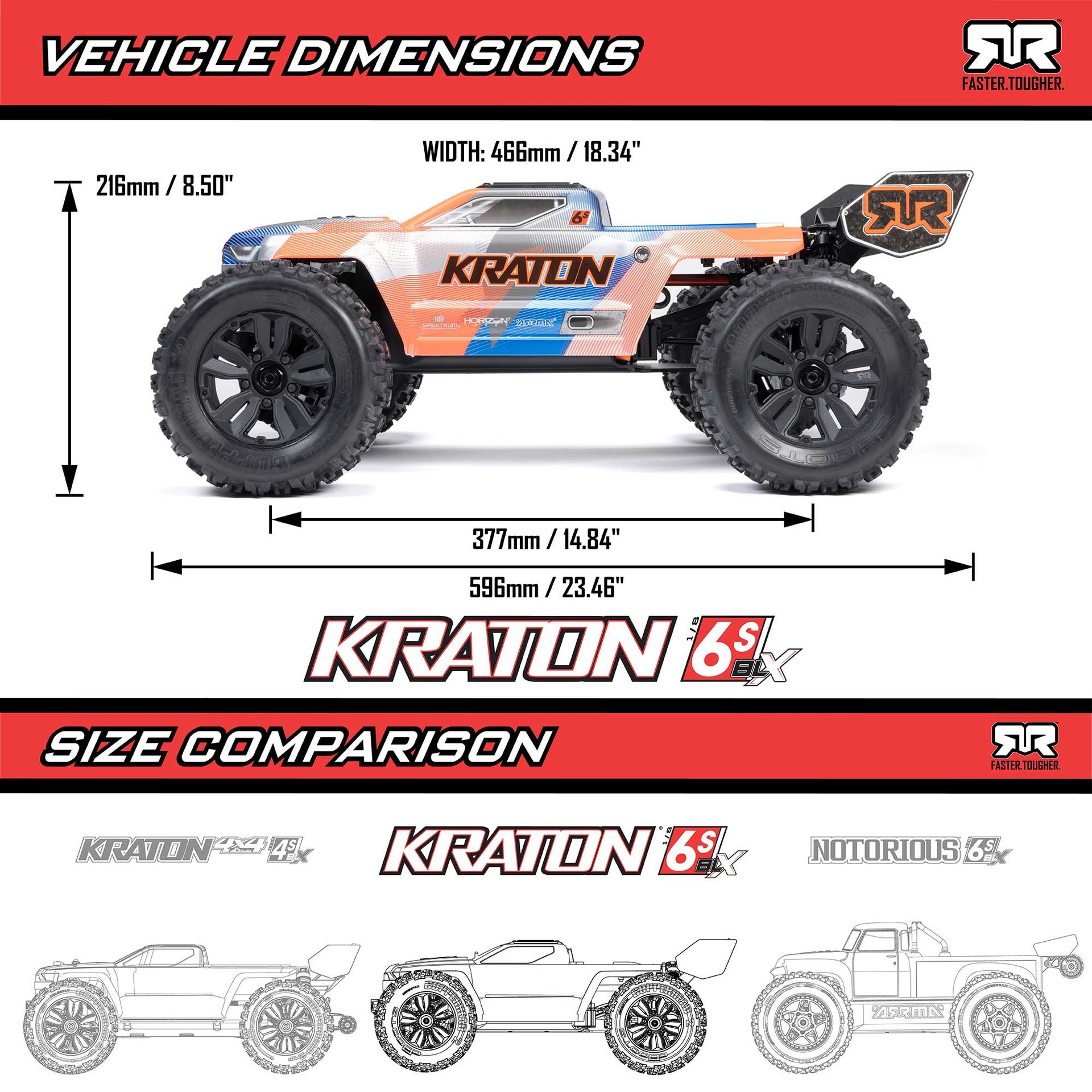 1/8 KRATON 6S V6 4X4 BLX Brushless Speed Monster Truck RTR, Blue/Orange