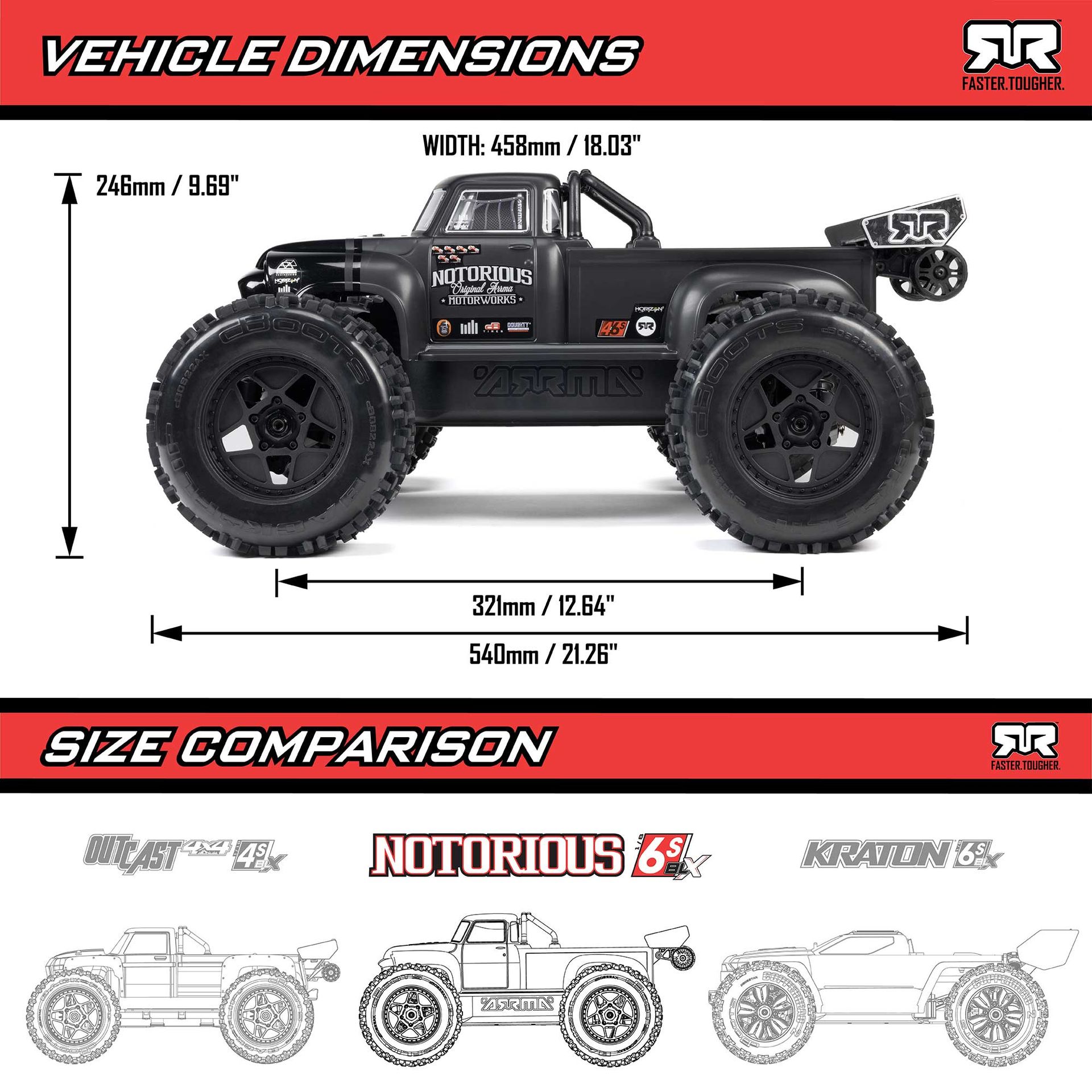 1/8 NOTORIOUS 6S V6 4X4 BLX Brushless Stunt Truck RTR, Black